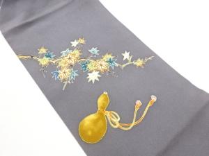 縮緬地金彩紅葉に瓢箪模様名古屋帯